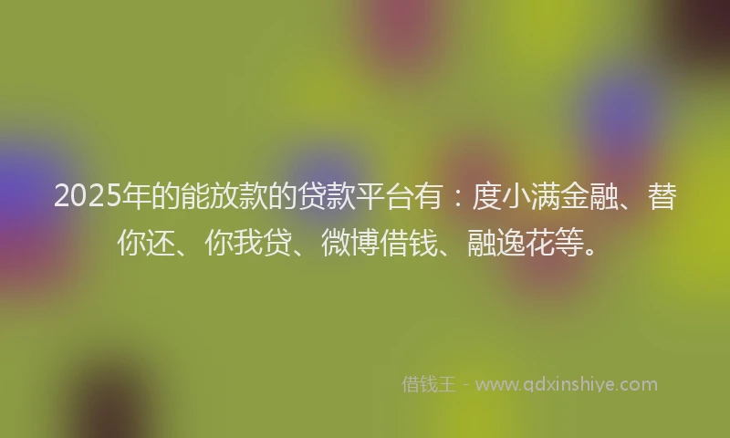 2025年的能放款的贷款平台有：度小满金融、替你还、你我贷、微博借钱、融逸花等。