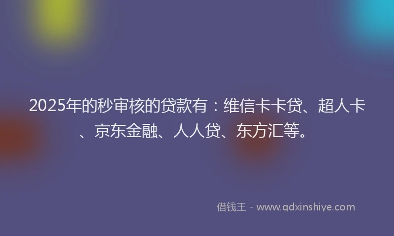 2025年的秒审核的贷款有：维信卡卡贷、超人卡、京东金融、人人贷、东方汇等。