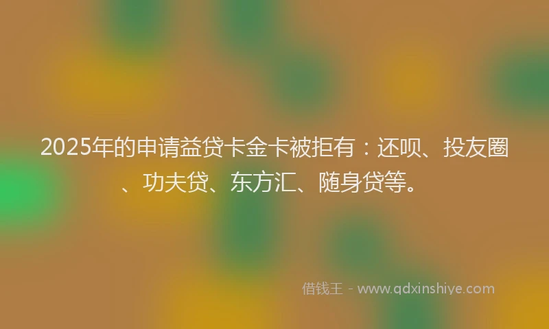 2025年的申请益贷卡金卡被拒有：还呗、投友圈、功夫贷、东方汇、随身贷等。