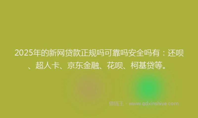 2025年的新网贷款正规吗可靠吗安全吗有：还呗、超人卡、京东金融、花呗、柯基贷等。