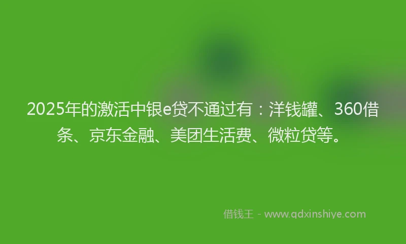 2025年的激活中银e贷不通过有：洋钱罐、360借条、京东金融、美团生活费、微粒贷等。