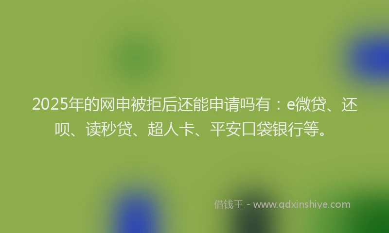 2025年的网申被拒后还能申请吗有：e微贷、还呗、读秒贷、超人卡、平安口袋银行等。