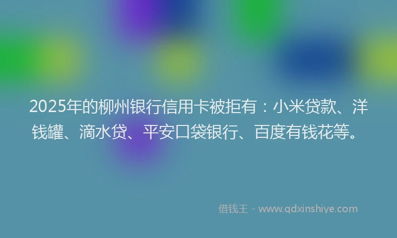 2025年的柳州银行信用卡被拒有：小米贷款、洋钱罐、滴水贷、平安口袋银行、百度有钱花等。
