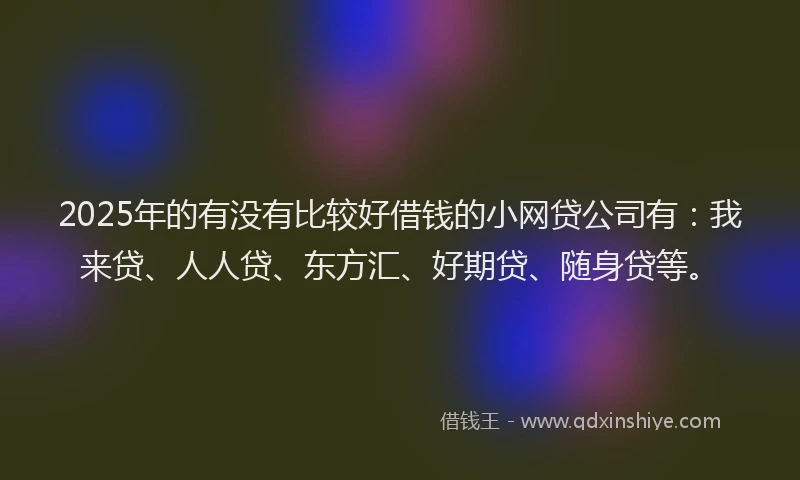 2025年的有没有比较好借钱的小网贷公司有：我来贷、人人贷、东方汇、好期贷、随身贷等。