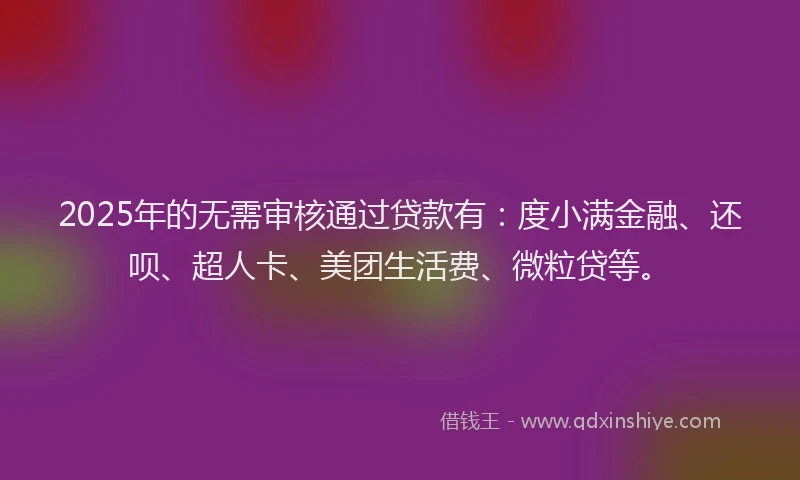 2025年的无需审核通过贷款有：度小满金融、还呗、超人卡、美团生活费、微粒贷等。