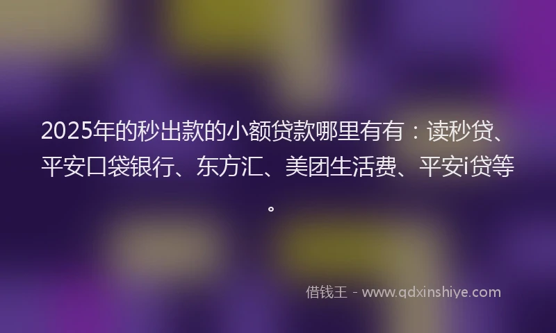 2025年的秒出款的小额贷款哪里有有：读秒贷、平安口袋银行、东方汇、美团生活费、平安i贷等。