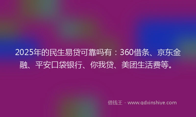 2025年的民生易贷可靠吗有：360借条、京东金融、平安口袋银行、你我贷、美团生活费等。