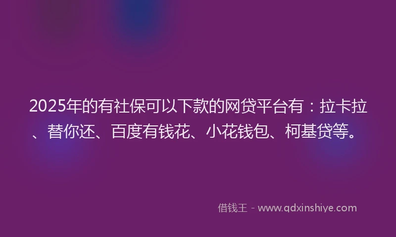 2025年的有社保可以下款的网贷平台有：拉卡拉、替你还、百度有钱花、小花钱包、柯基贷等。
