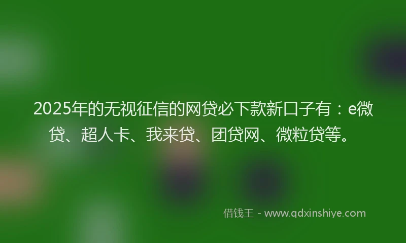2025年的无视征信的网贷必下款新口子有：e微贷、超人卡、我来贷、团贷网、微粒贷等。