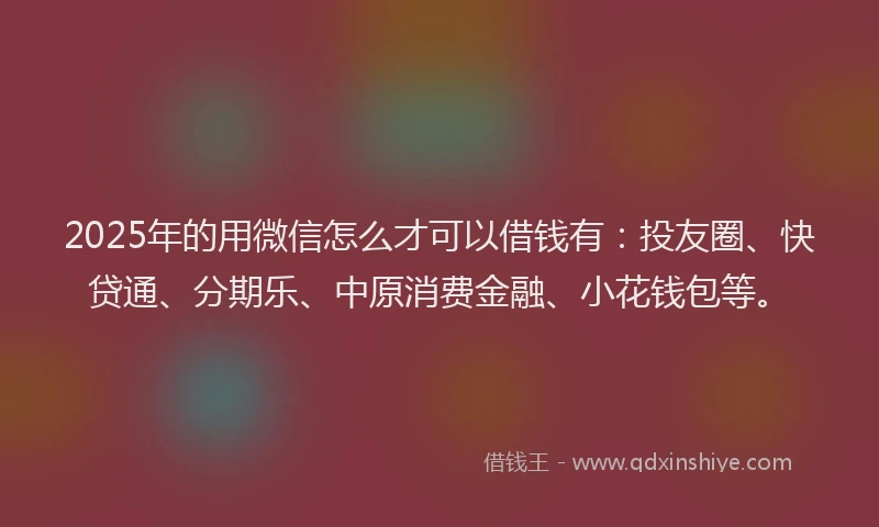 2025年的用微信怎么才可以借钱有：投友圈、快贷通、分期乐、中原消费金融、小花钱包等。