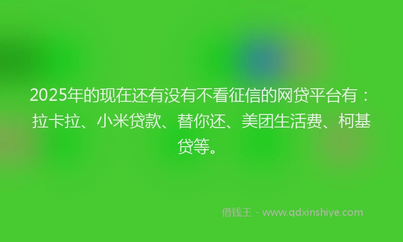 2025年的现在还有没有不看征信的网贷平台有：拉卡拉、小米贷款、替你还、美团生活费、柯基贷等。