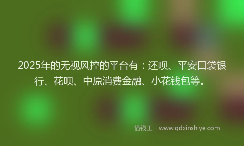 2025年的无视风控的平台有：还呗、平安口袋银行、花呗、中原消费金融、小花钱包等。