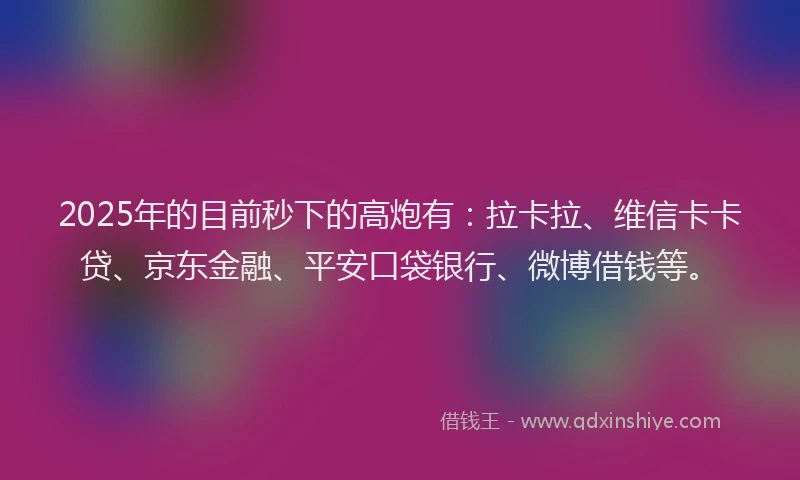 2025年的目前秒下的高炮有：拉卡拉、维信卡卡贷、京东金融、平安口袋银行、微博借钱等。