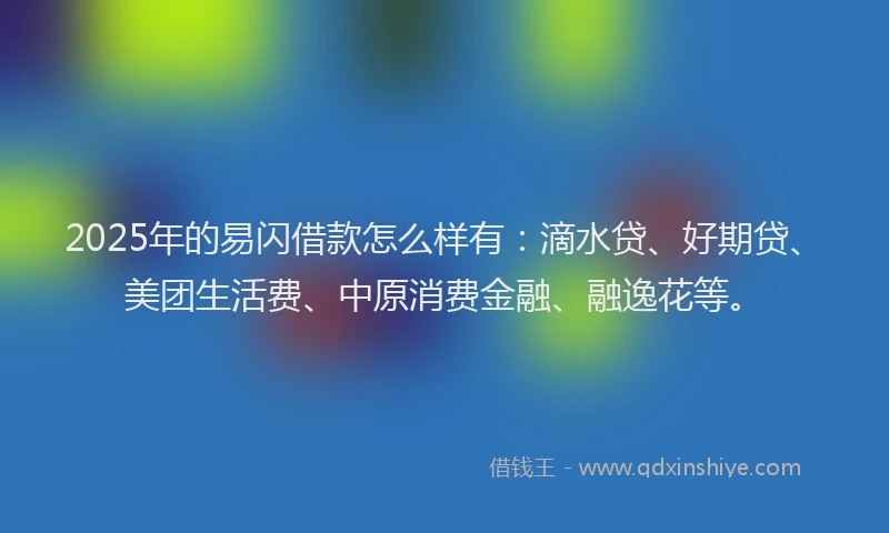 2025年的易闪借款怎么样有：滴水贷、好期贷、美团生活费、中原消费金融、融逸花等。