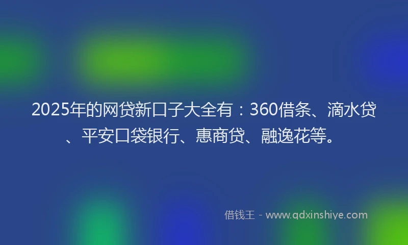 2025年的网贷新口子大全有：360借条、滴水贷、平安口袋银行、惠商贷、融逸花等。