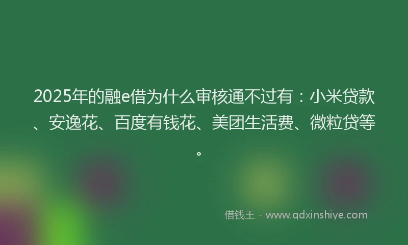 2025年的融e借为什么审核通不过有：小米贷款、安逸花、百度有钱花、美团生活费、微粒贷等。