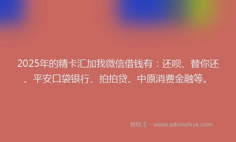 2025年的精卡汇加我微信借钱有：还呗、替你还、平安口袋银行、拍拍贷、中原消费金融等。