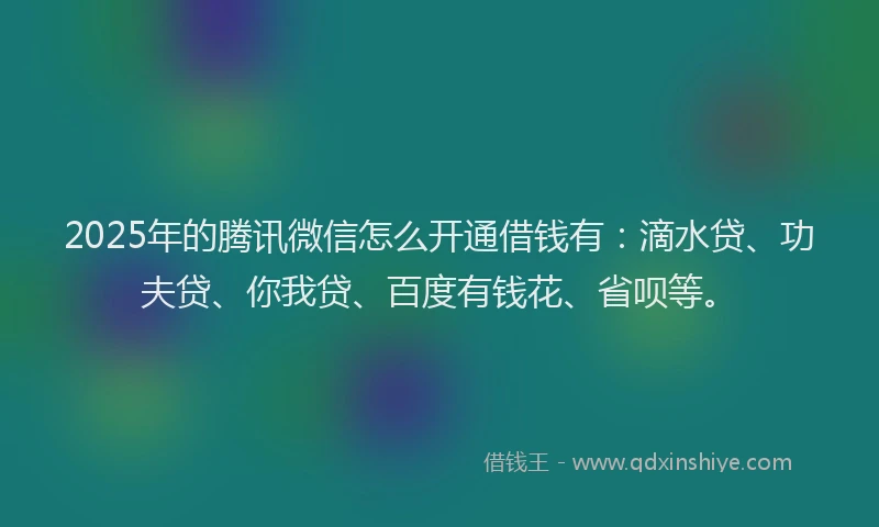 2025年的腾讯微信怎么开通借钱有：滴水贷、功夫贷、你我贷、百度有钱花、省呗等。