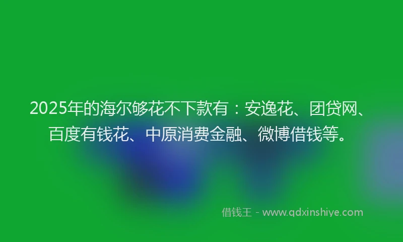 2025年的海尔够花不下款有：安逸花、团贷网、百度有钱花、中原消费金融、微博借钱等。