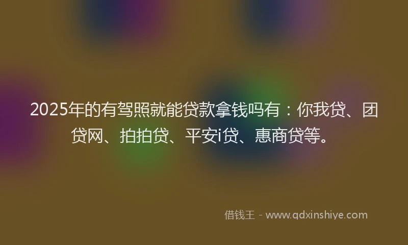 2025年的有驾照就能贷款拿钱吗有：你我贷、团贷网、拍拍贷、平安i贷、惠商贷等。