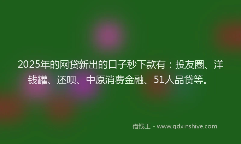 2025年的网贷新出的口子秒下款有：投友圈、洋钱罐、还呗、中原消费金融、51人品贷等。