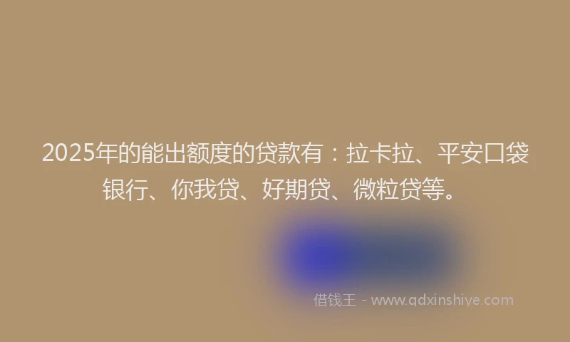 2025年的能出额度的贷款有：拉卡拉、平安口袋银行、你我贷、好期贷、微粒贷等。