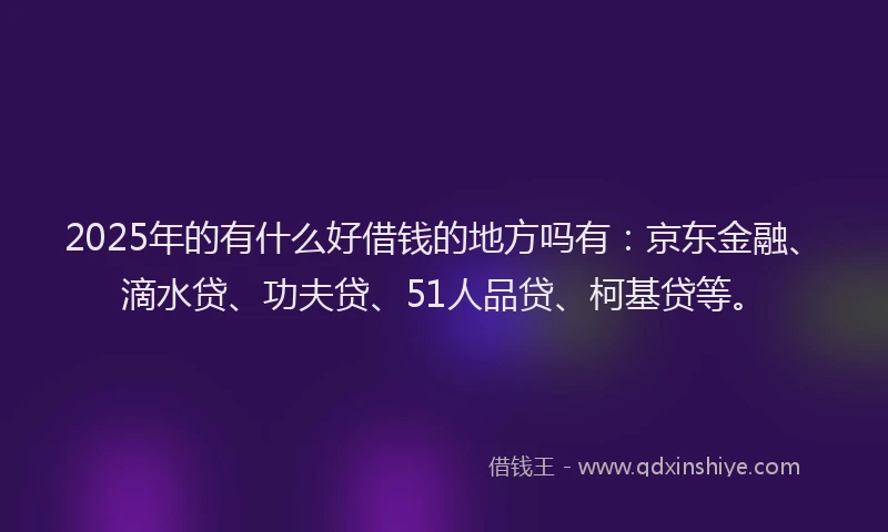 2025年的有什么好借钱的地方吗有：京东金融、滴水贷、功夫贷、51人品贷、柯基贷等。
