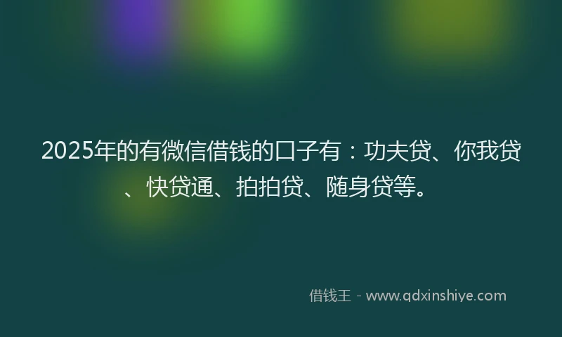 2025年的有微信借钱的口子有：功夫贷、你我贷、快贷通、拍拍贷、随身贷等。