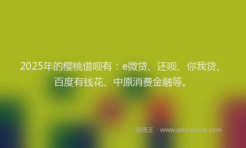 2025年的樱桃借呗有：e微贷、还呗、你我贷、百度有钱花、中原消费金融等。