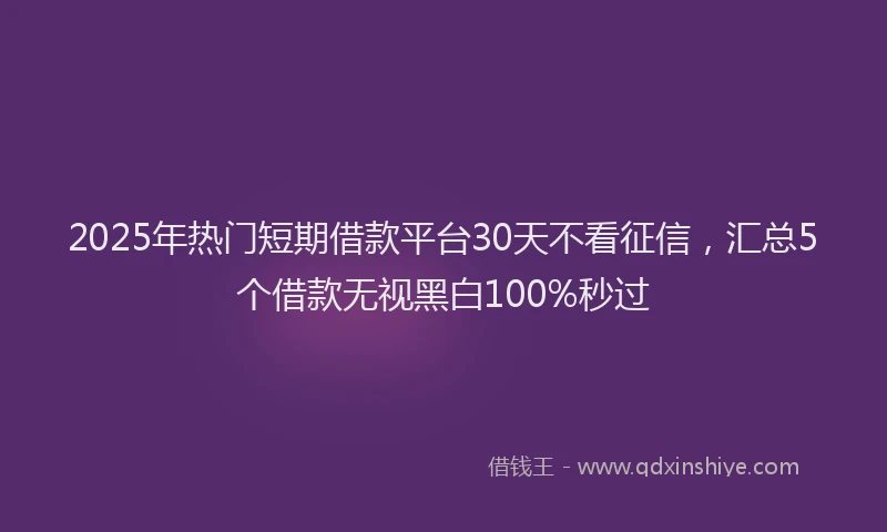2025年热门短期借款平台30天不看征信，汇总5个借款无视黑白100%秒过