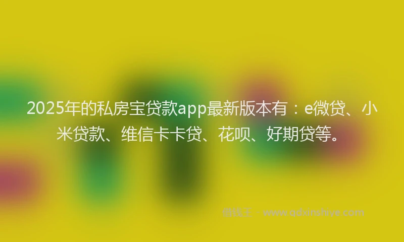 2025年的私房宝贷款app最新版本有：e微贷、小米贷款、维信卡卡贷、花呗、好期贷等。