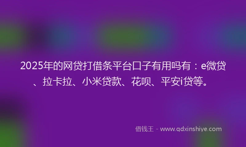 2025年的网贷打借条平台口子有用吗有：e微贷、拉卡拉、小米贷款、花呗、平安i贷等。