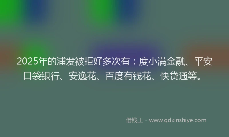 2025年的浦发被拒好多次有：度小满金融、平安口袋银行、安逸花、百度有钱花、快贷通等。