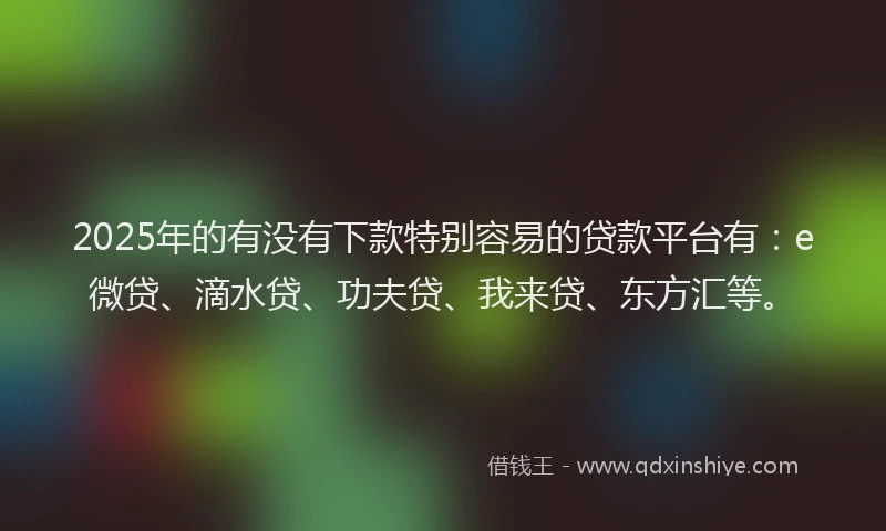 2025年的有没有下款特别容易的贷款平台有：e微贷、滴水贷、功夫贷、我来贷、东方汇等。
