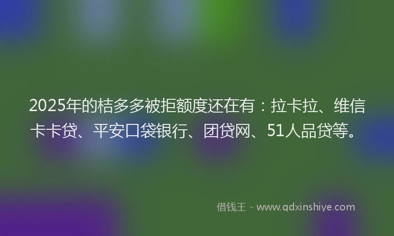 2025年的桔多多被拒额度还在有：拉卡拉、维信卡卡贷、平安口袋银行、团贷网、51人品贷等。