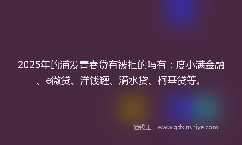 2025年的浦发青春贷有被拒的吗有：度小满金融、e微贷、洋钱罐、滴水贷、柯基贷等。
