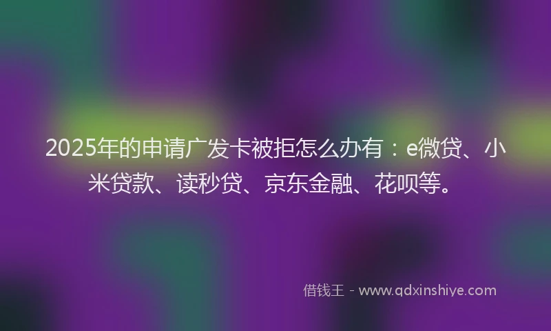 2025年的申请广发卡被拒怎么办有：e微贷、小米贷款、读秒贷、京东金融、花呗等。