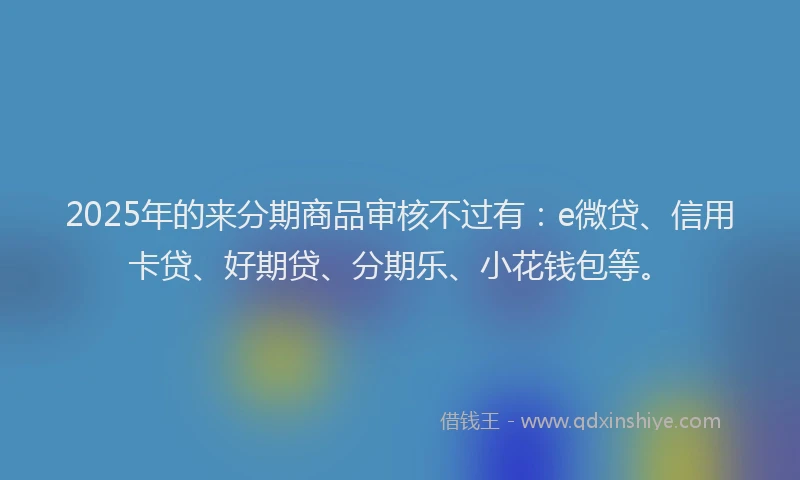 2025年的来分期商品审核不过有：e微贷、信用卡贷、好期贷、分期乐、小花钱包等。