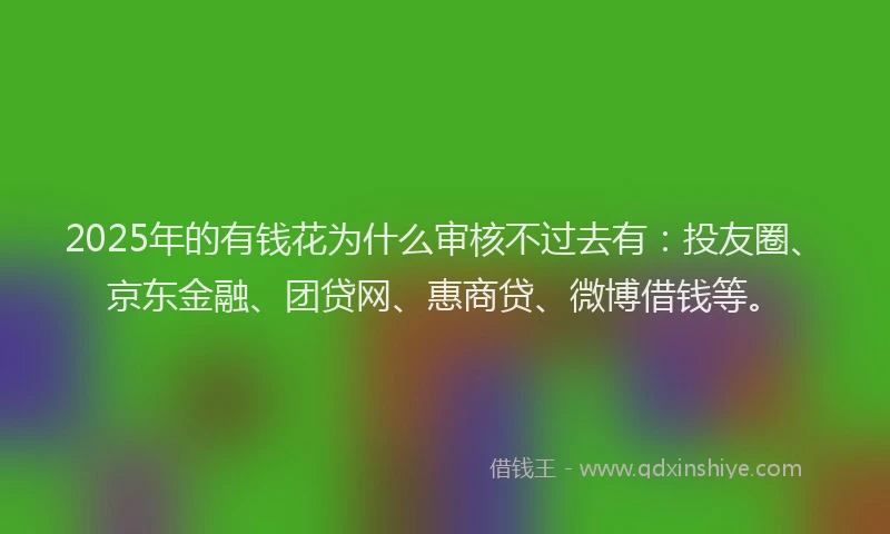 2025年的有钱花为什么审核不过去有：投友圈、京东金融、团贷网、惠商贷、微博借钱等。
