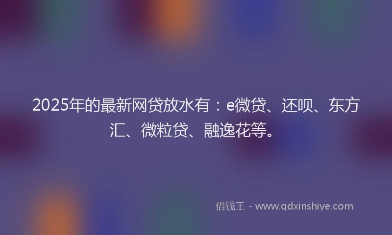 2025年的最新网贷放水有：e微贷、还呗、东方汇、微粒贷、融逸花等。