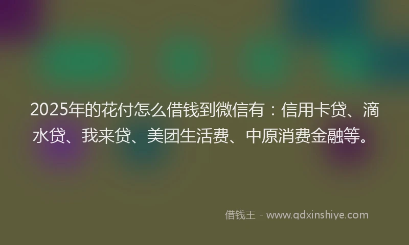 2025年的花付怎么借钱到微信有：信用卡贷、滴水贷、我来贷、美团生活费、中原消费金融等。