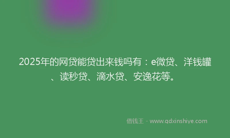 2025年的网贷能贷出来钱吗有：e微贷、洋钱罐、读秒贷、滴水贷、安逸花等。