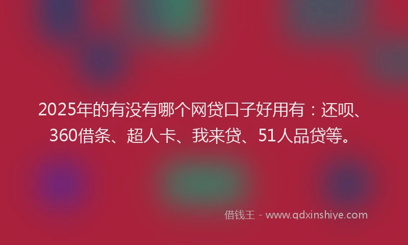 2025年的有没有哪个网贷口子好用有：还呗、360借条、超人卡、我来贷、51人品贷等。