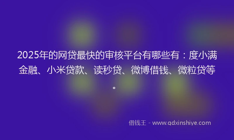 2025年的网贷最快的审核平台有哪些有：度小满金融、小米贷款、读秒贷、微博借钱、微粒贷等。