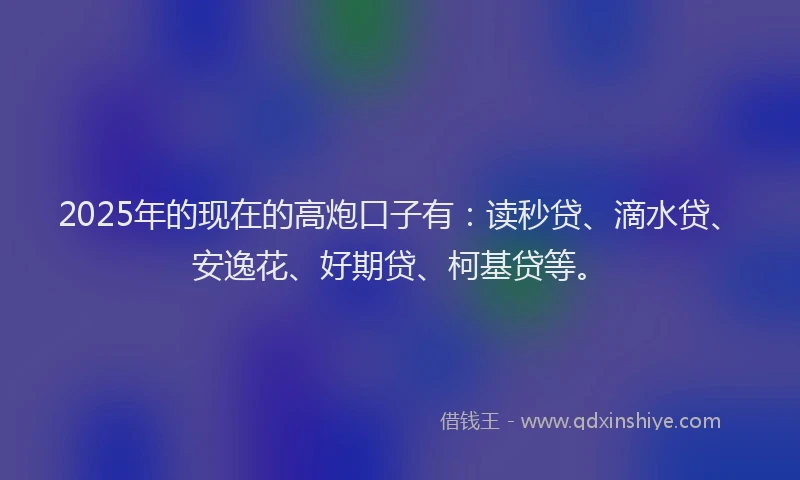 2025年的现在的高炮口子有：读秒贷、滴水贷、安逸花、好期贷、柯基贷等。
