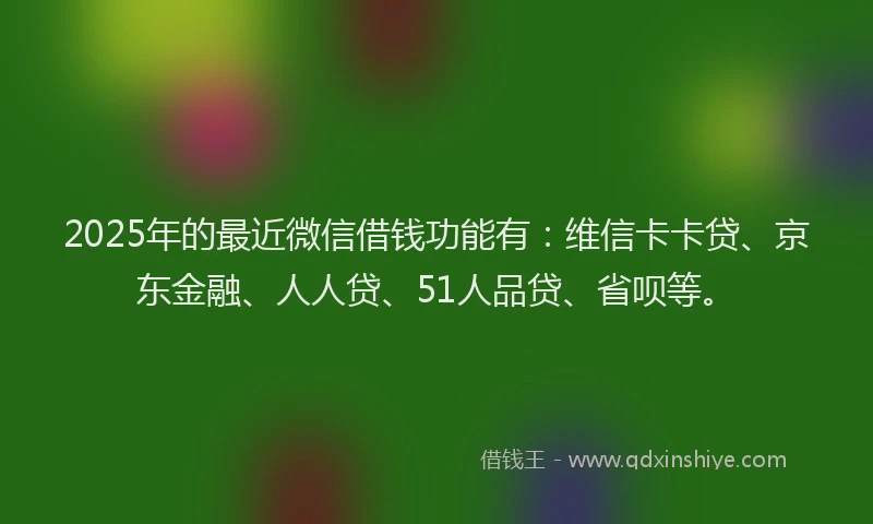 2025年的最近微信借钱功能有：维信卡卡贷、京东金融、人人贷、51人品贷、省呗等。