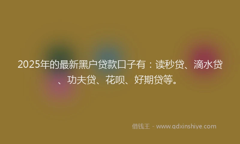 2025年的最新黑户贷款口子有：读秒贷、滴水贷、功夫贷、花呗、好期贷等。