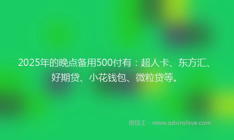 2025年的晚点备用500付有：超人卡、东方汇、好期贷、小花钱包、微粒贷等。