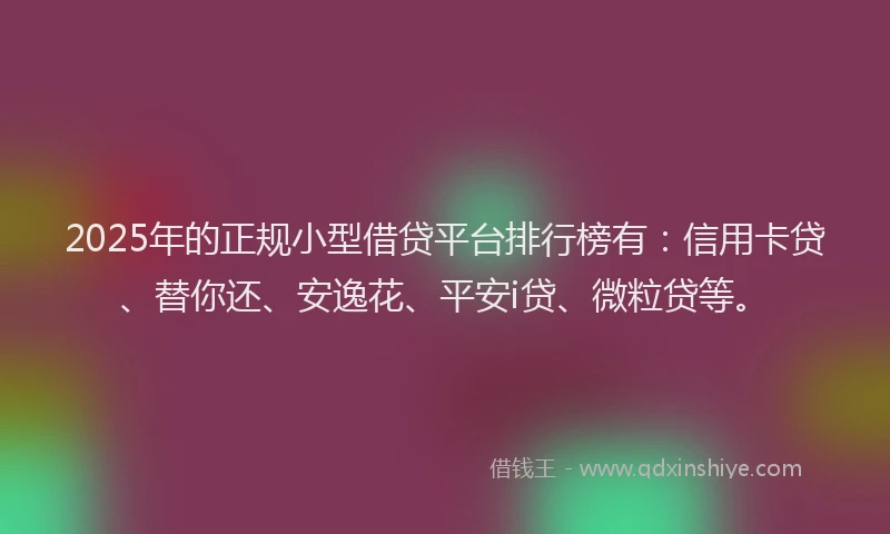 2025年的正规小型借贷平台排行榜有：信用卡贷、替你还、安逸花、平安i贷、微粒贷等。
