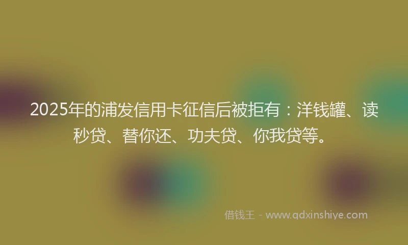 2025年的浦发信用卡征信后被拒有：洋钱罐、读秒贷、替你还、功夫贷、你我贷等。